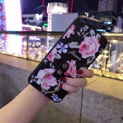 iPhone 7 Classic Flower Design Ring Holder Case (Black)